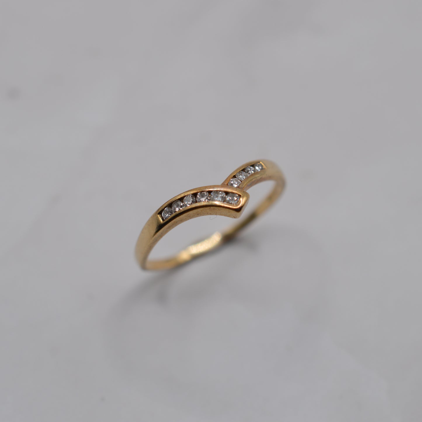 1980s Vintage 9ct Gold Diamond Wishbone Ring