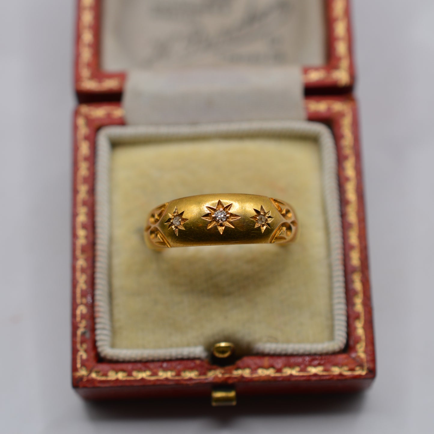 Edwardian Antique 1904 18ct Gold Diamond Gypsy Trilogy Ring