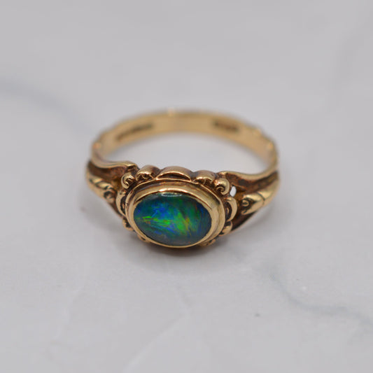 1970s Vintage 9ct Gold Opal Triplet Bezel Ring