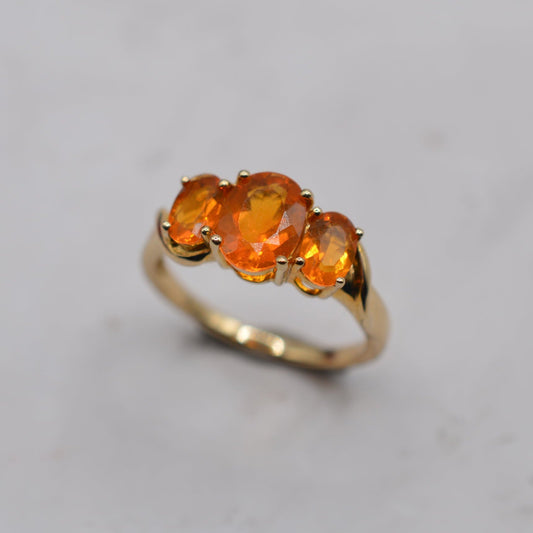 9ct Gold Fire Opal Trilogy Ring