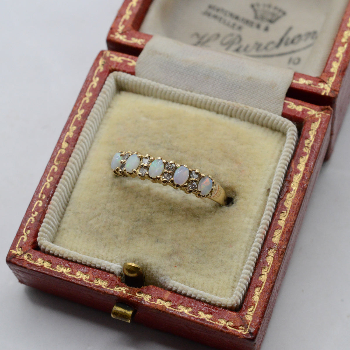 1990s 9ct Gold Opal & Diamond Half-Eternity Ring
