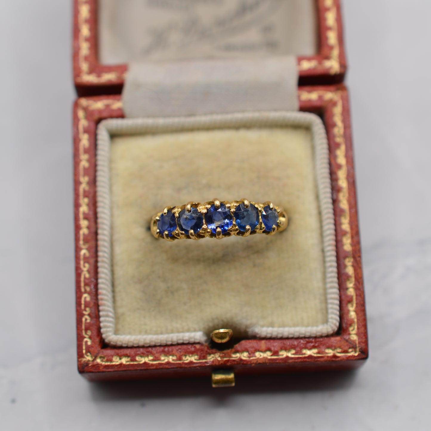 Antique 1892 Victorian 18ct Gold Sapphire Five-Stone Ring