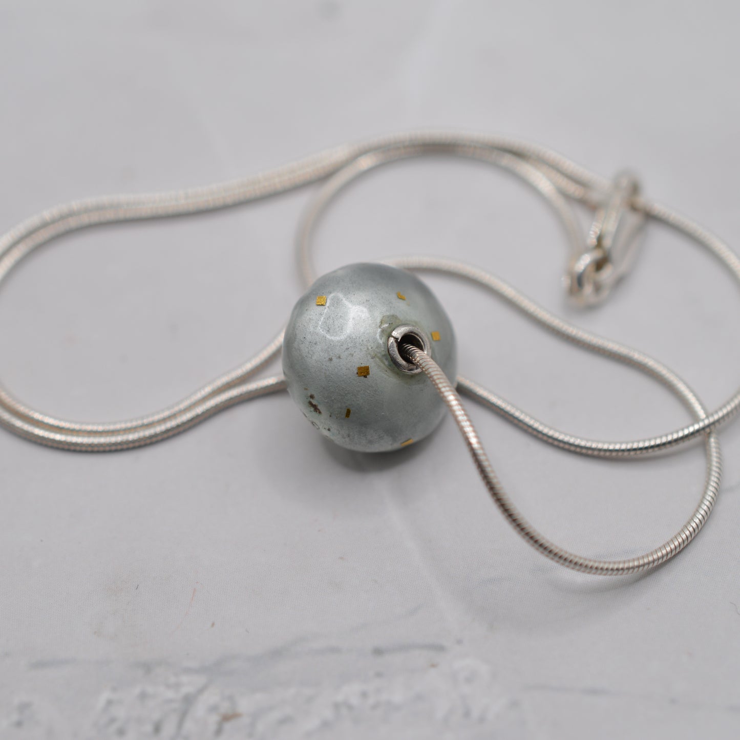 Sterling Silver Enamel & Gold Leaf Bead Necklace (16” Chain)