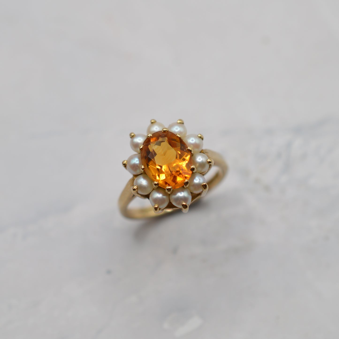 1960s Vintage 9ct Gold Citrine & Pearl Cluster Ring