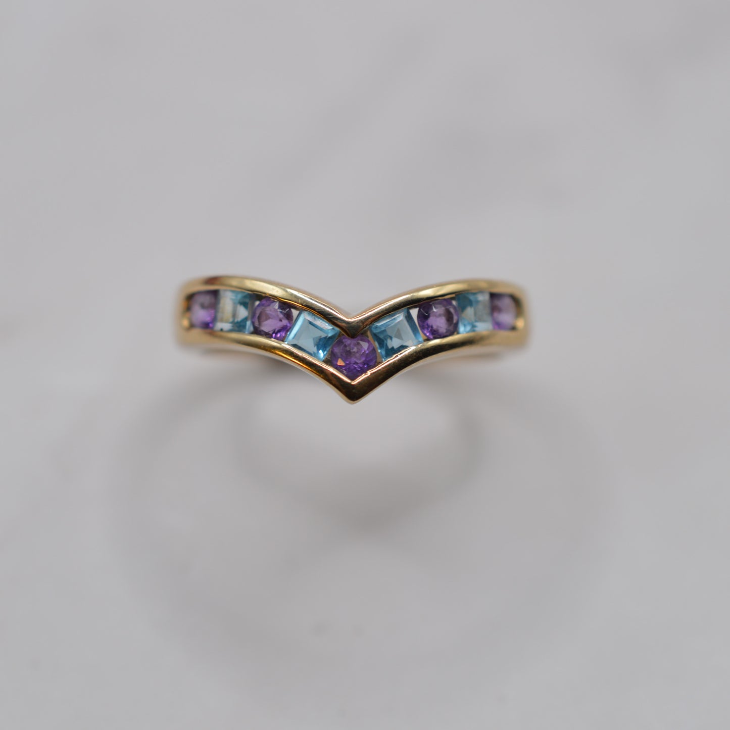 9ct Gold Topaz & Amethyst Wishbone Ring