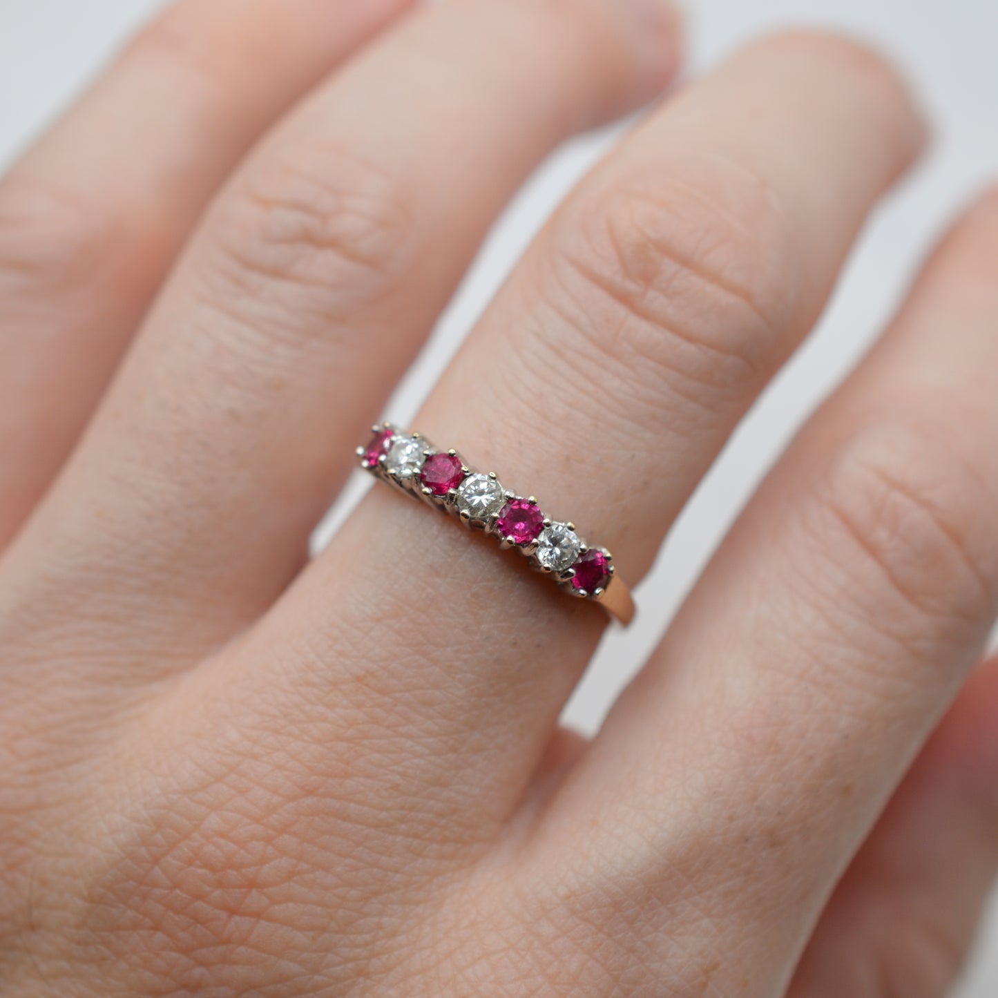 1990s 9ct Gold Ruby & Diamond Half-Eternity Ring