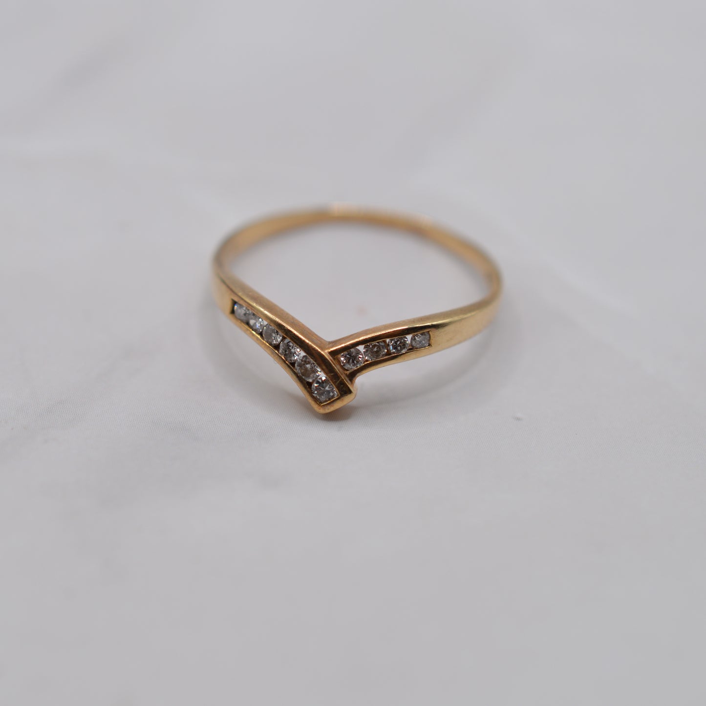 1980s Vintage 9ct Gold Diamond Wishbone Ring