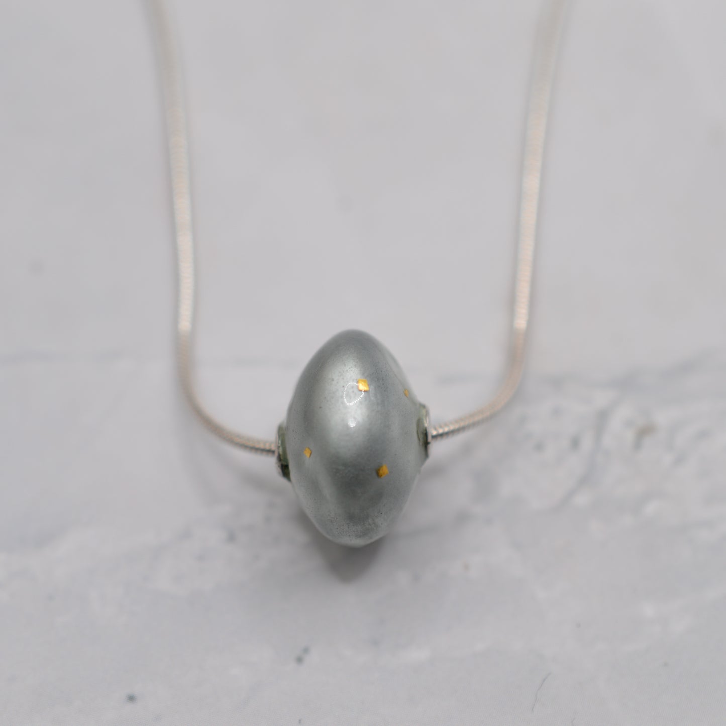 Sterling Silver Enamel & Gold Leaf Bead Necklace (16” Chain)