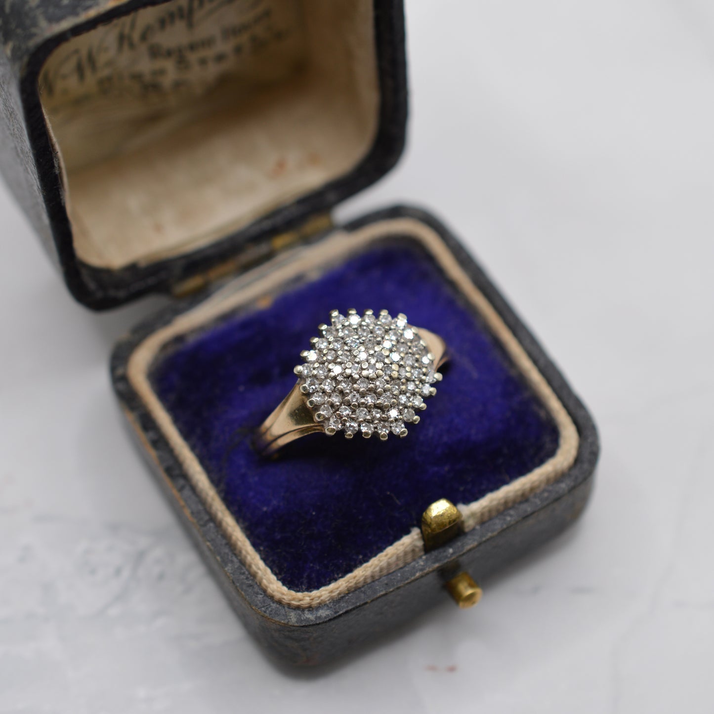 1990s Chunky 9ct Gold 0.35ct Diamond Cluster Ring
