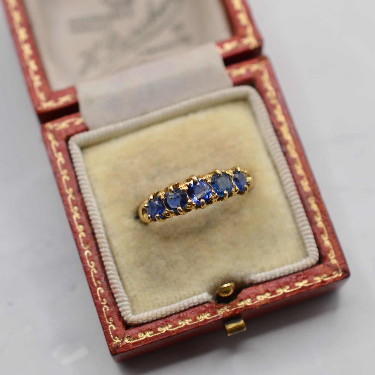 Antique 1892 Victorian 18ct Gold Sapphire Five-Stone Ring