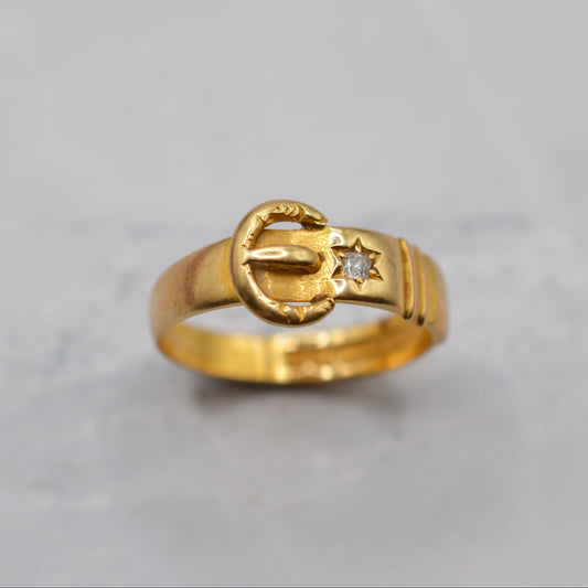 1896 Antique Victorian 18ct Gold Diamond Buckle Ring
