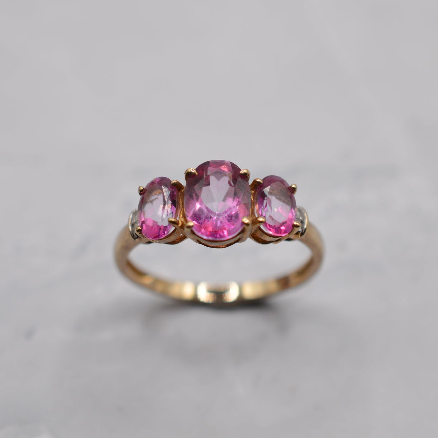 9ct Gold Pink Topaz & Diamond Trilogy Ring