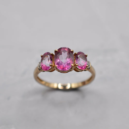 9ct Gold Pink Topaz & Diamond Trilogy Ring
