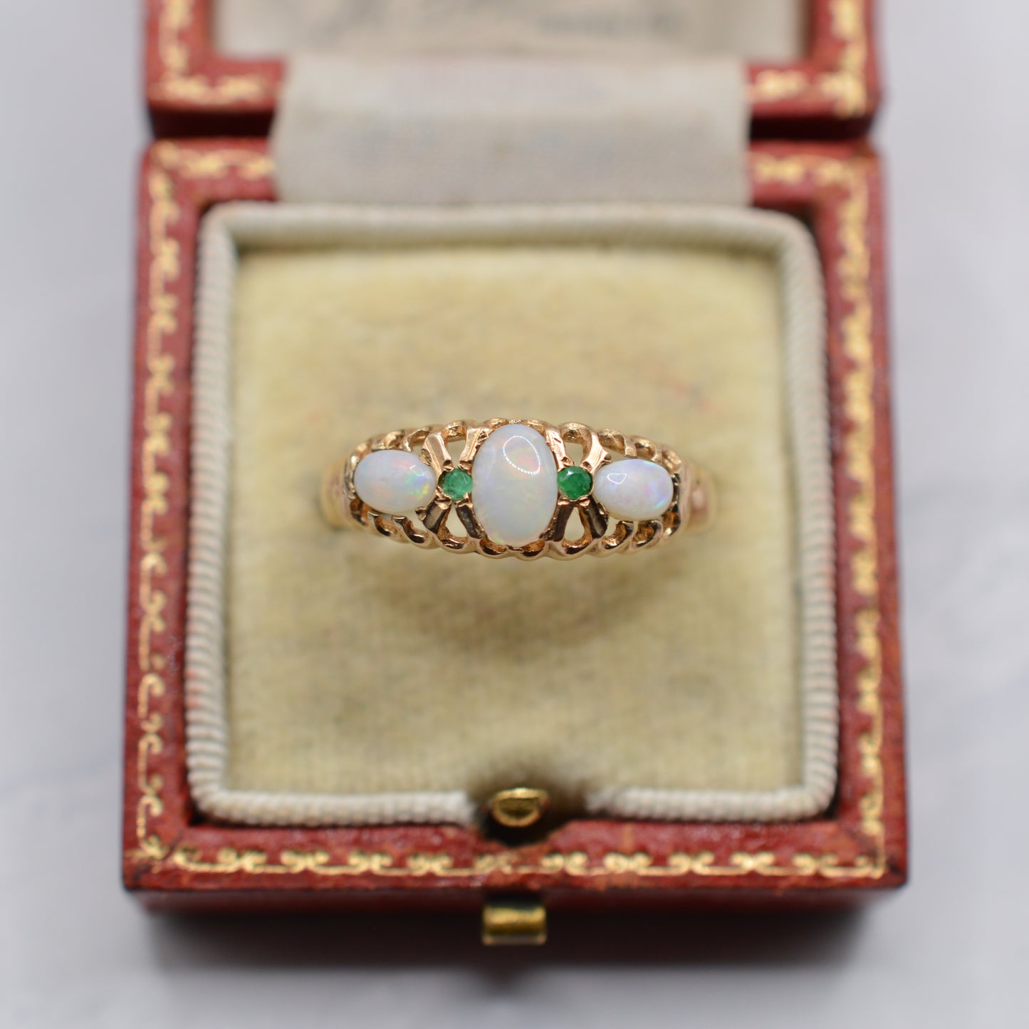 1970s Vintage 9ct Gold Opal & Emerald Ring