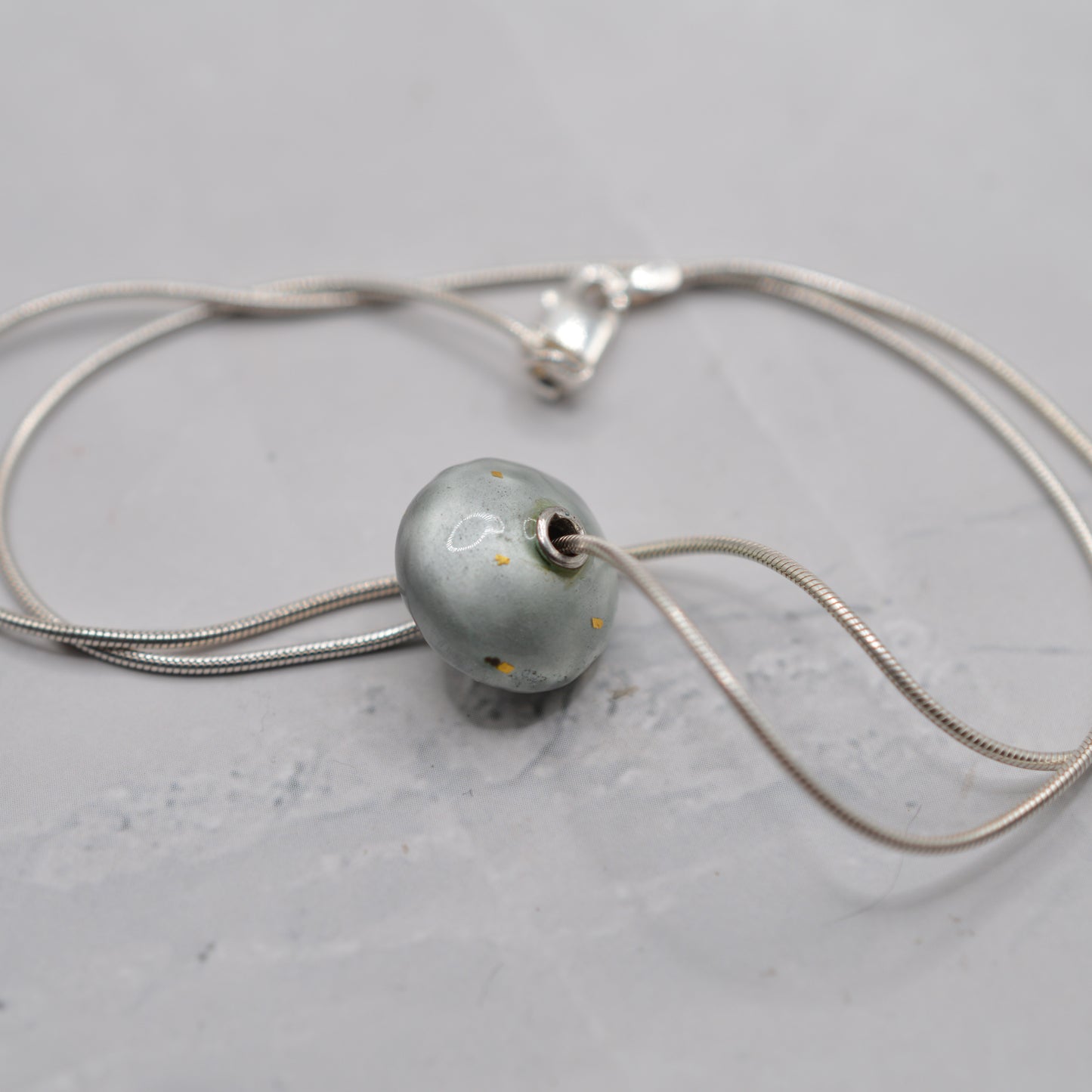 Sterling Silver Enamel & Gold Leaf Bead Necklace (16” Chain)