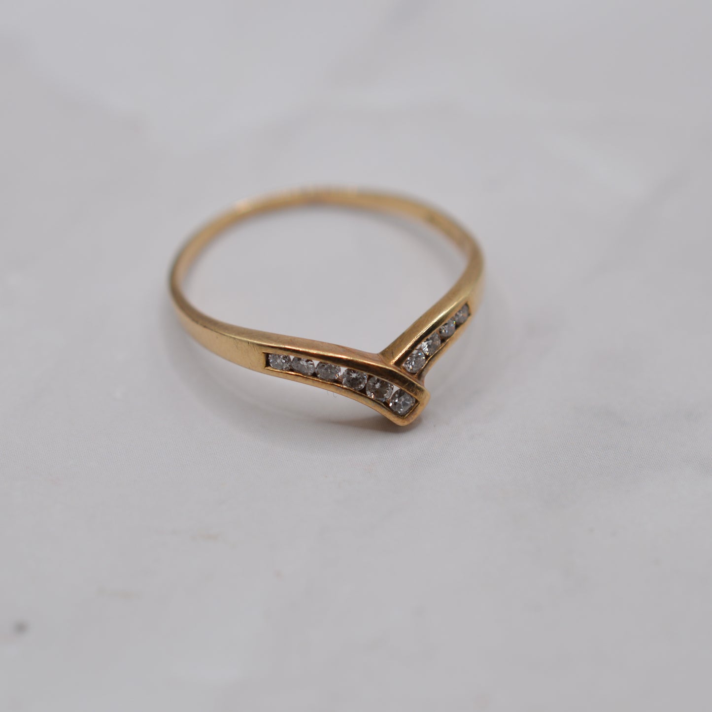 1980s Vintage 9ct Gold Diamond Wishbone Ring