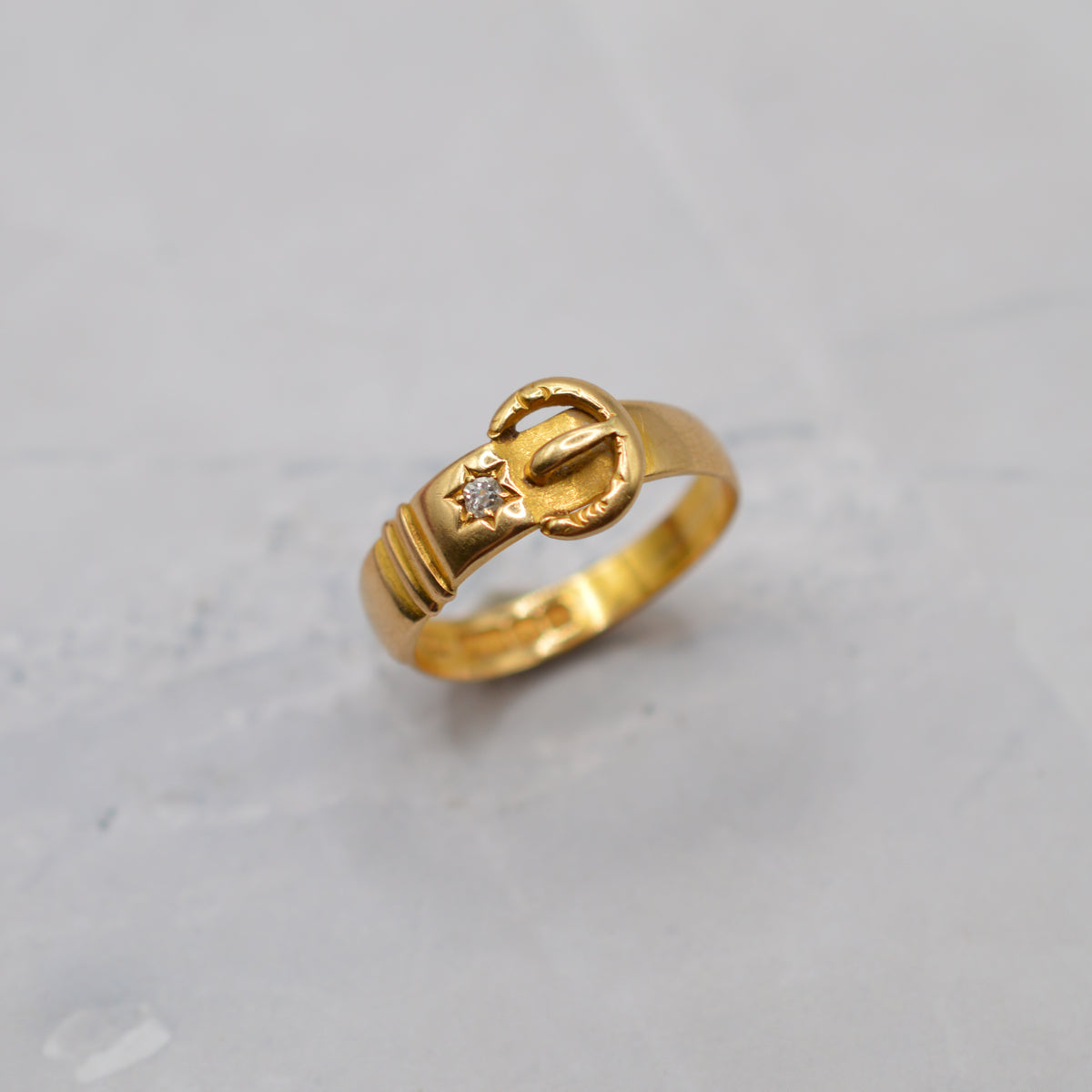 1896 Antique Victorian 18ct Gold Diamond Buckle Ring