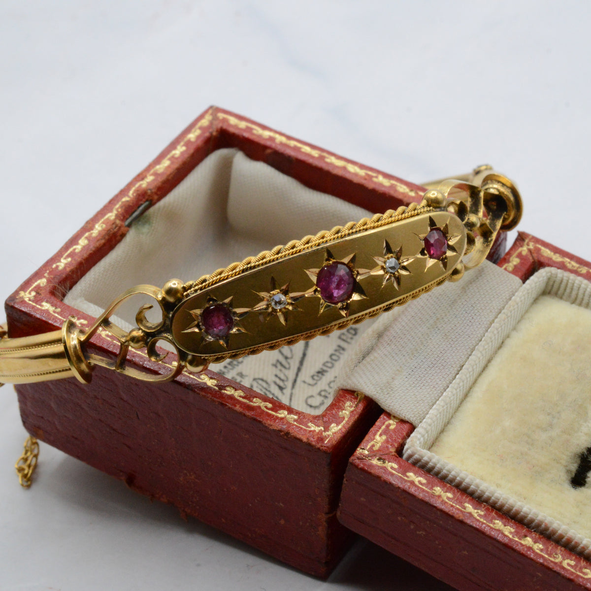 Antique Victorian 9ct Gold Ruby & Diamond Bangle Bracelet