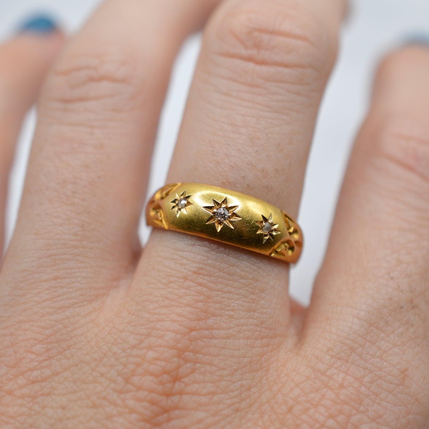 Edwardian Antique 1904 18ct Gold Diamond Gypsy Trilogy Ring