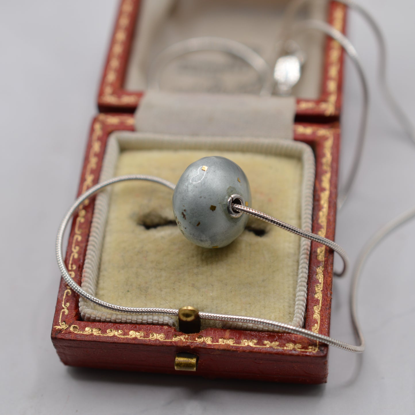 Sterling Silver Enamel & Gold Leaf Bead Necklace (16” Chain)