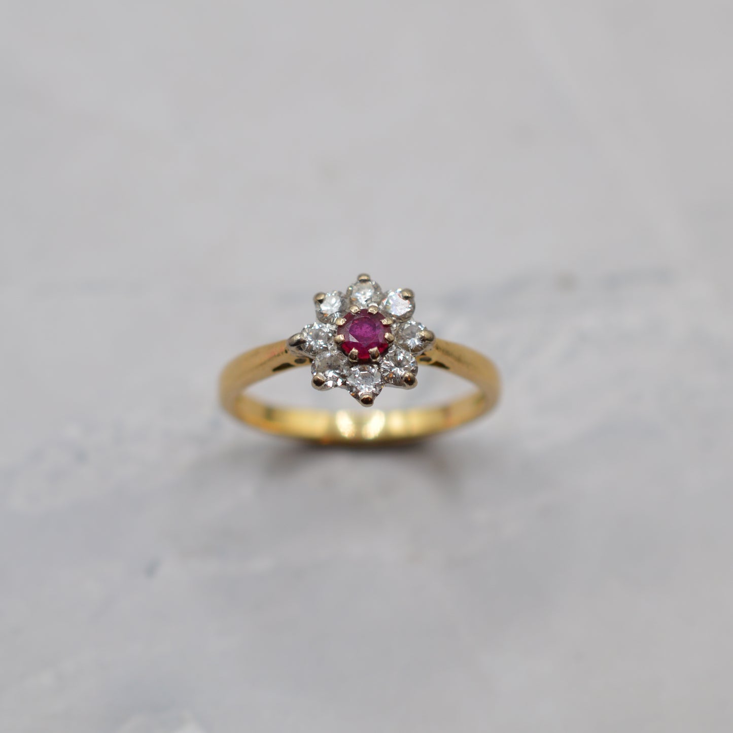 1980s 18ct Gold Ruby & Diamond Cluster Ring