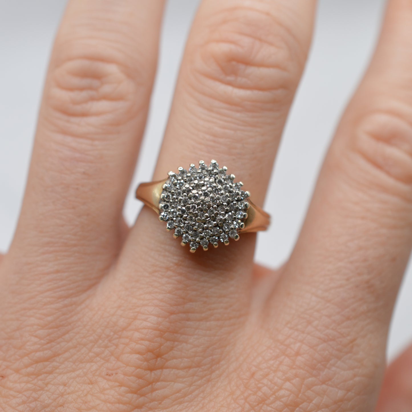 1990s Chunky 9ct Gold 0.35ct Diamond Cluster Ring