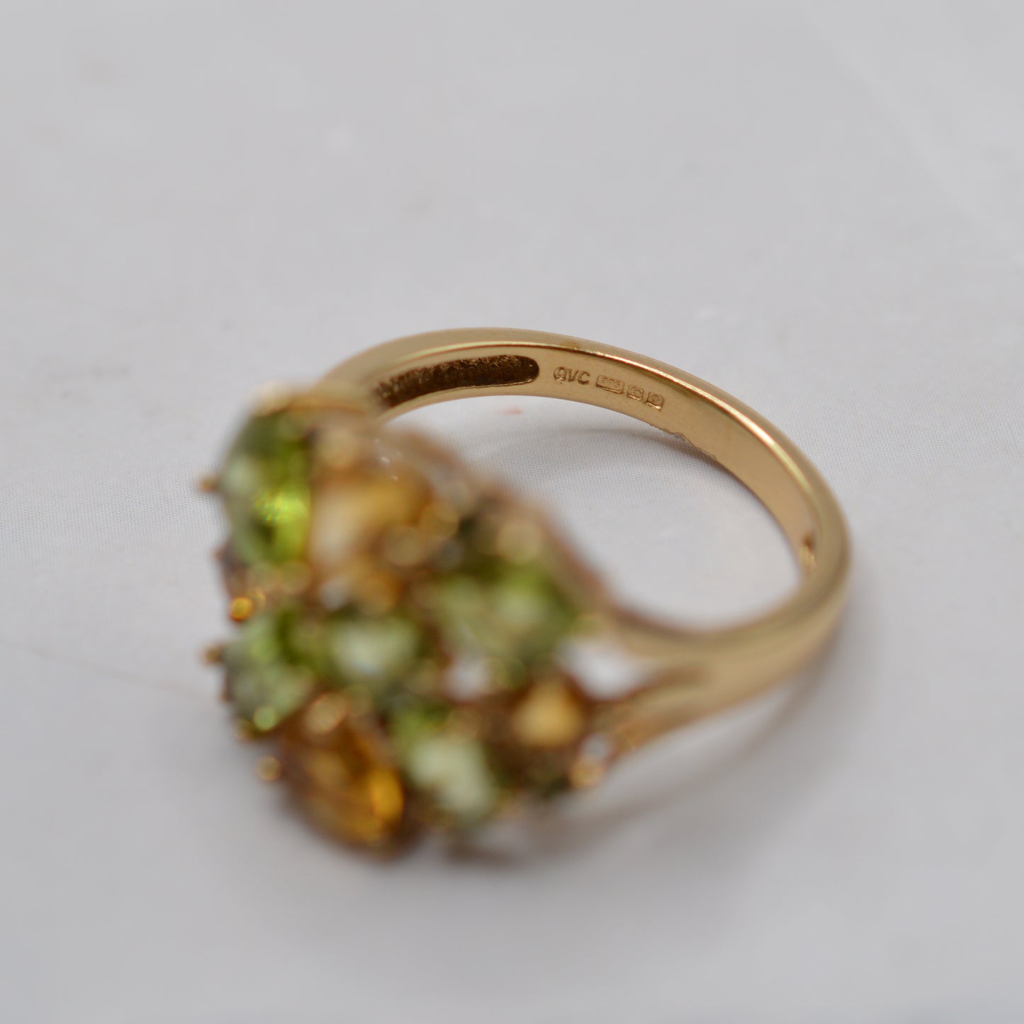Y2K Chunky 9ct Gold Citrine & Peridot Cluster Ring