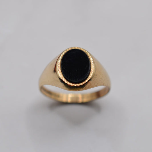 1970s Chunky Vintage 9ct Gold Onyx Signet Ring