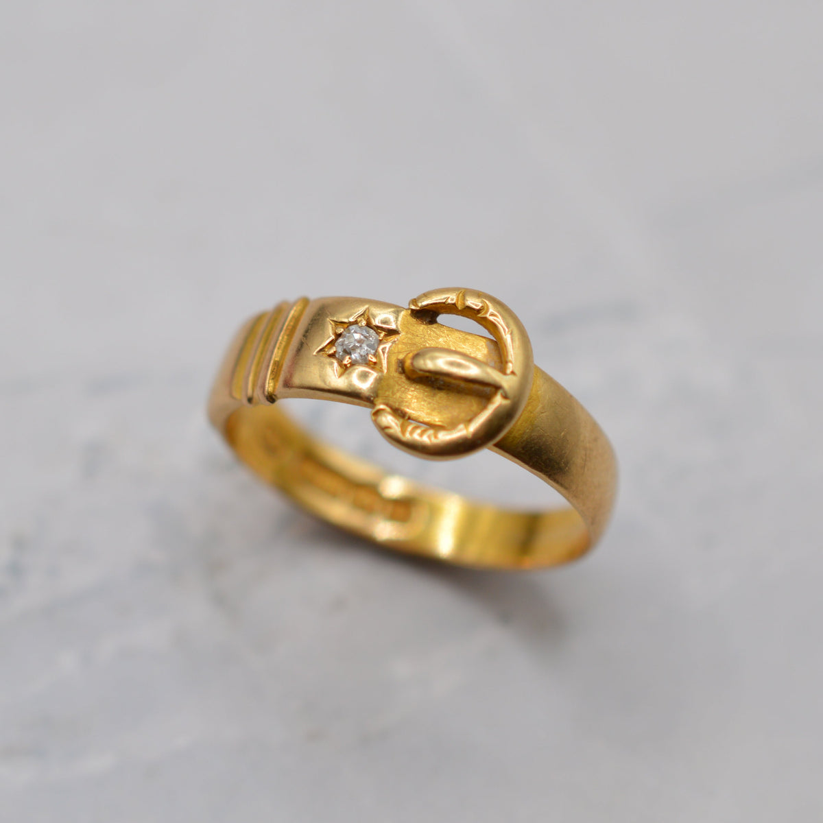 1896 Antique Victorian 18ct Gold Diamond Buckle Ring