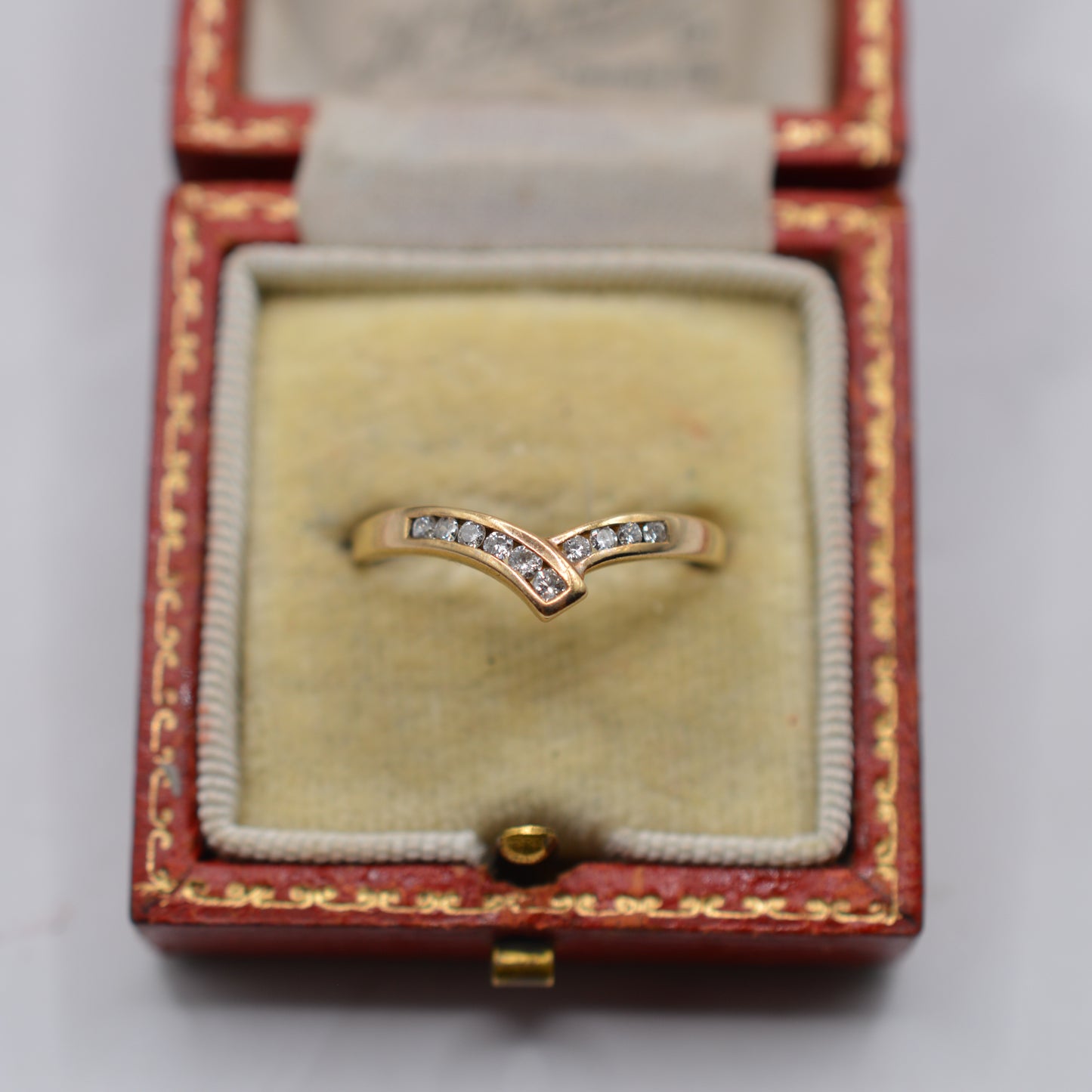 1980s Vintage 9ct Gold Diamond Wishbone Ring