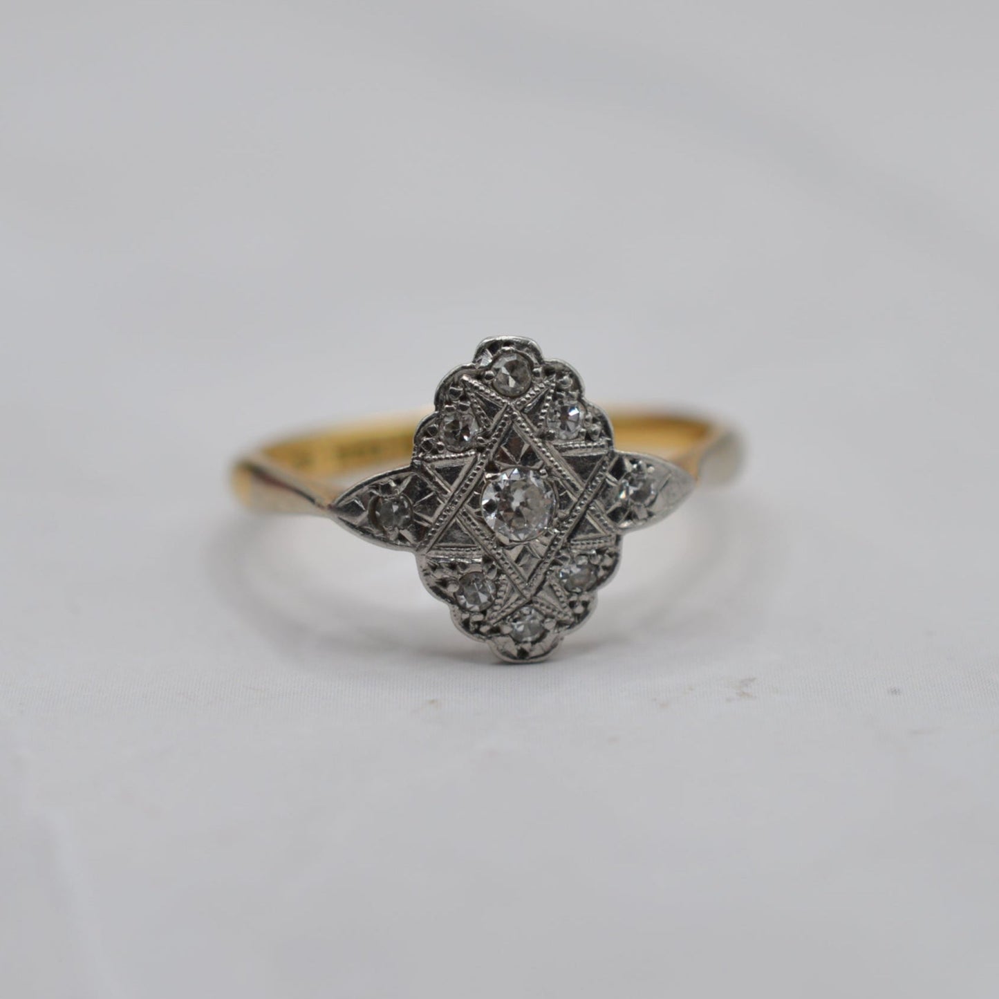 Antique Art Deco 18ct Gold & Platinum Diamond Cluster Ring