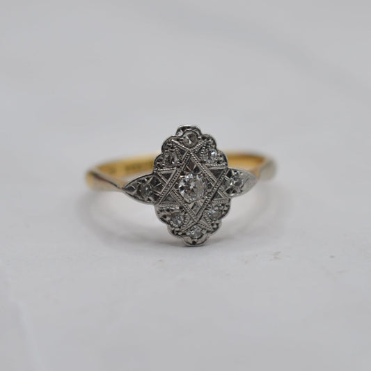 Antique Art Deco 18ct Gold & Platinum Diamond Cluster Ring