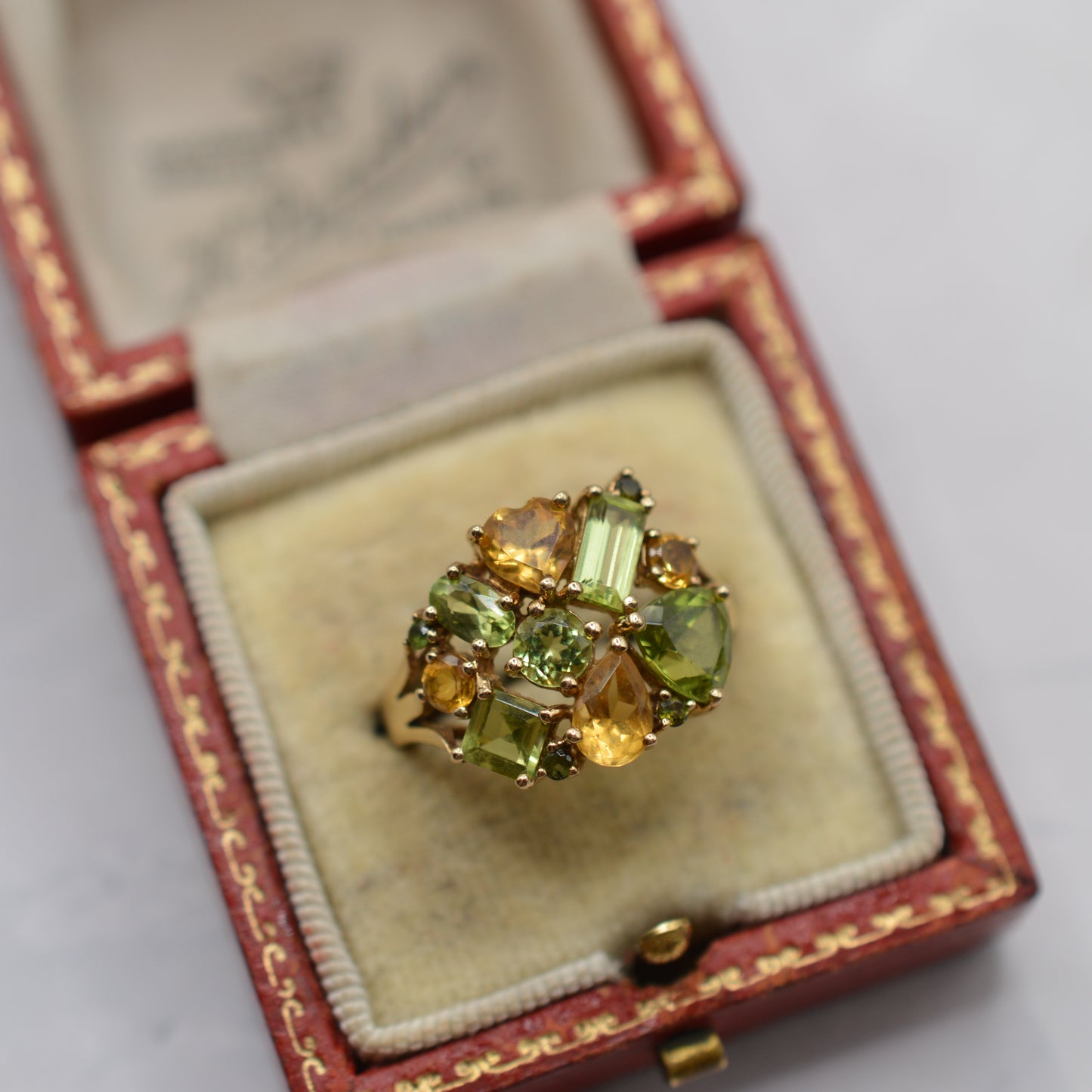 Y2K Chunky 9ct Gold Citrine & Peridot Cluster Ring