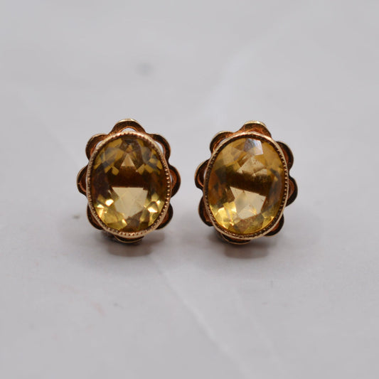 1979 Vintage 9ct Gold Citrine Stud Earrings with Scallop Edge