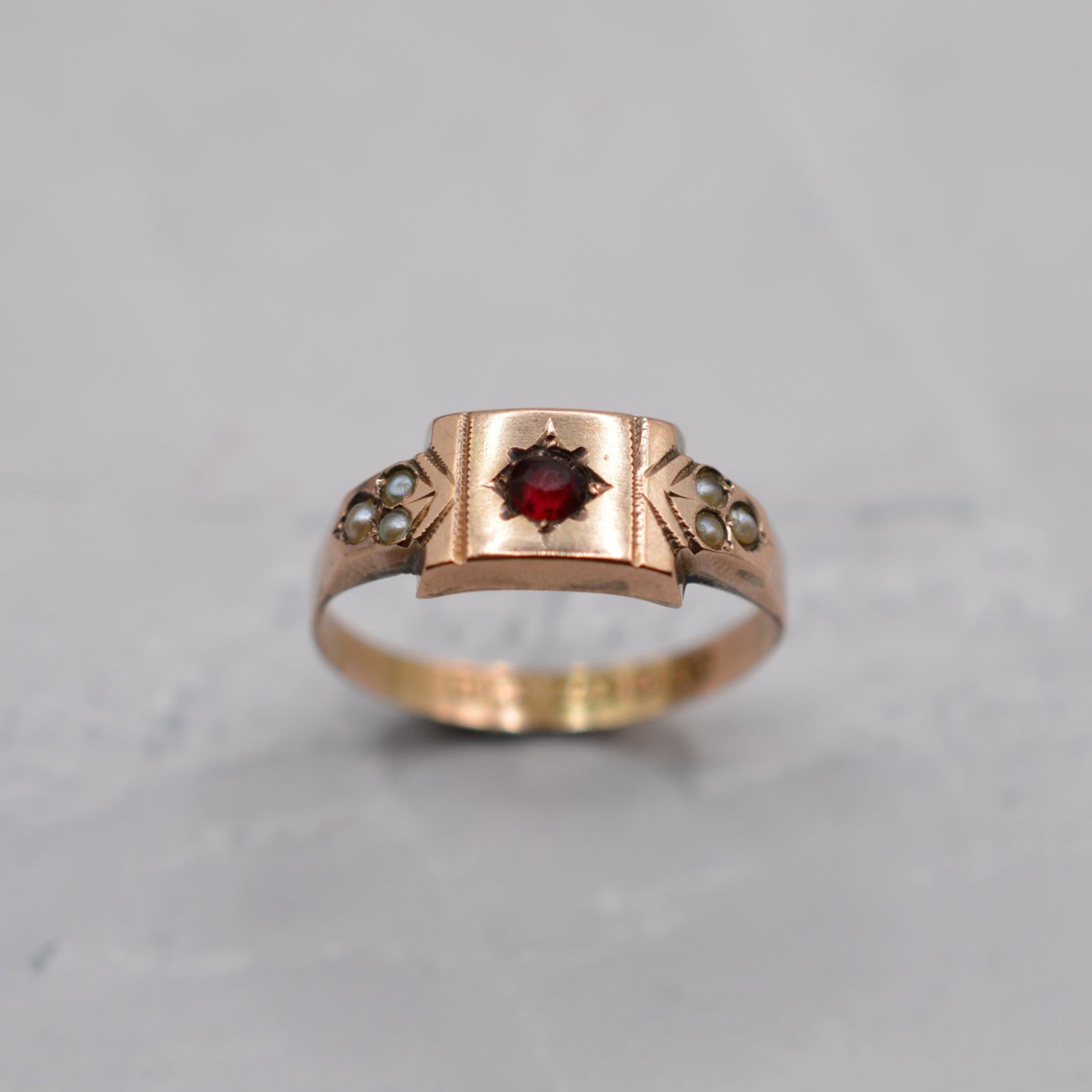 Antique 1894 Victorian 9ct Gold Pearl & Paste Ring