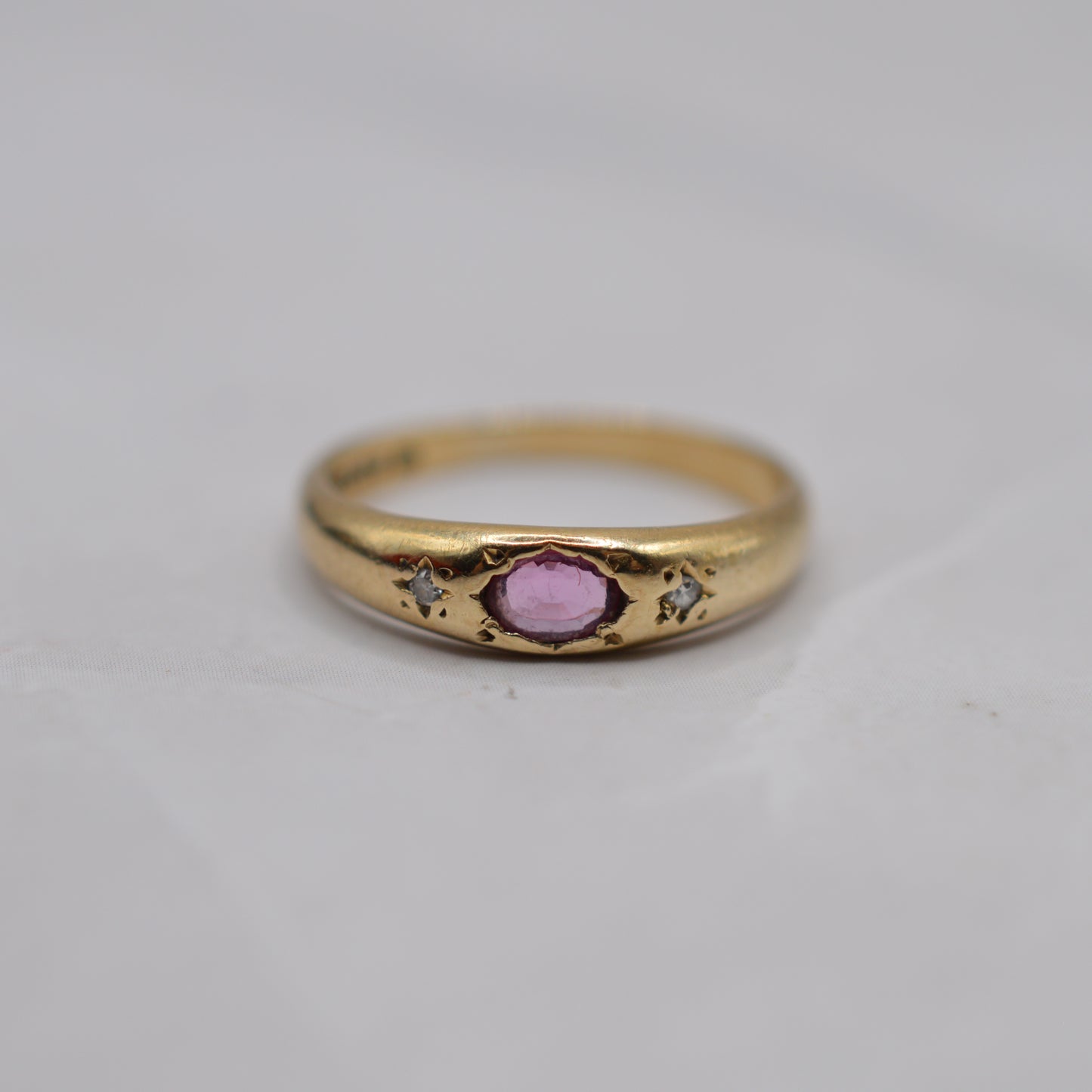 1980s 9ct Gold Ruby & Diamond Gypsy Trilogy Ring