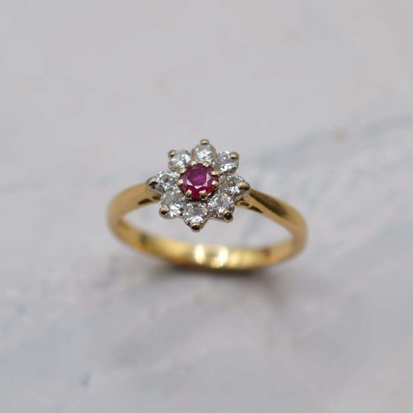 1980s 18ct Gold Ruby & Diamond Cluster Ring