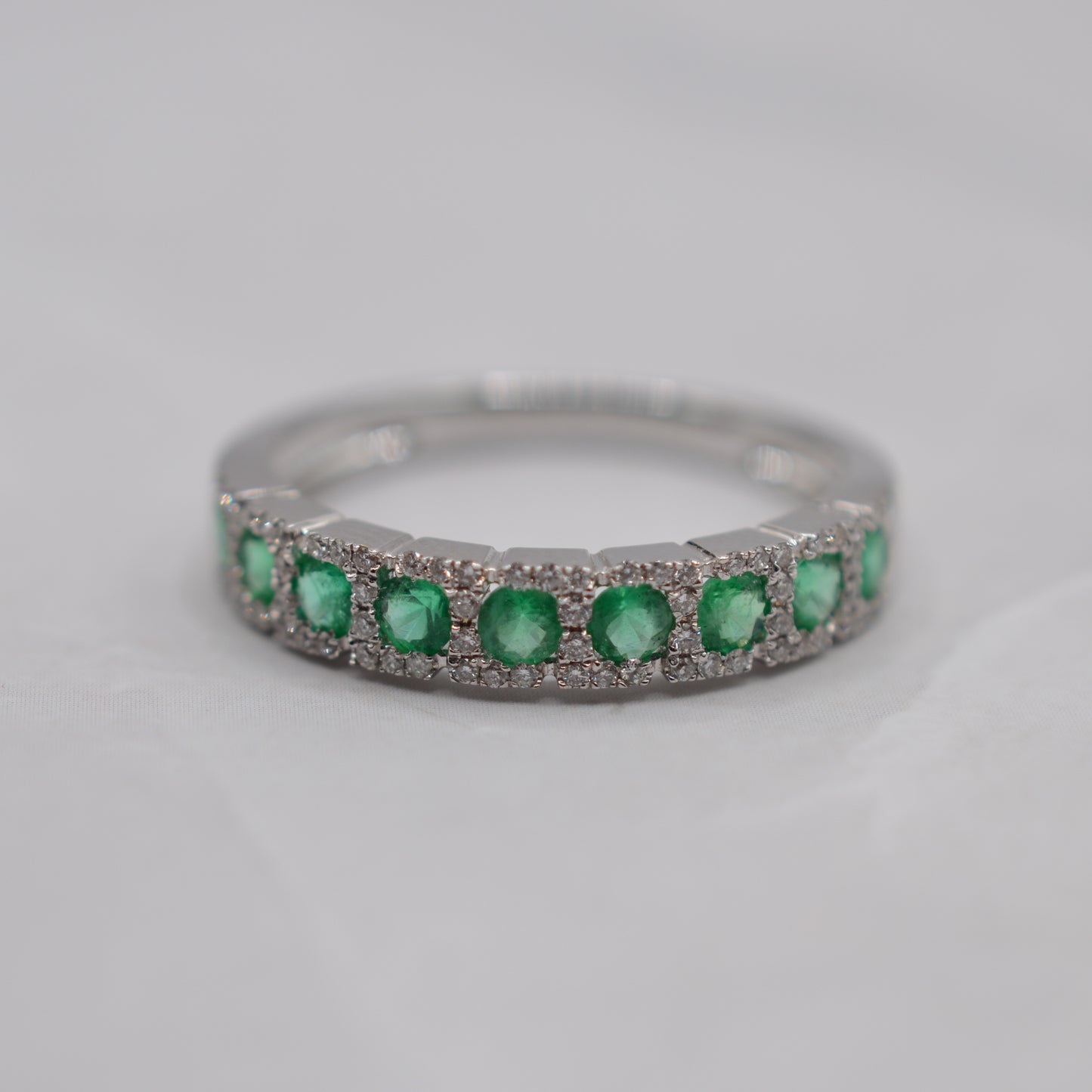 18ct Gold Emerald & Diamond Half-Eternity Ring