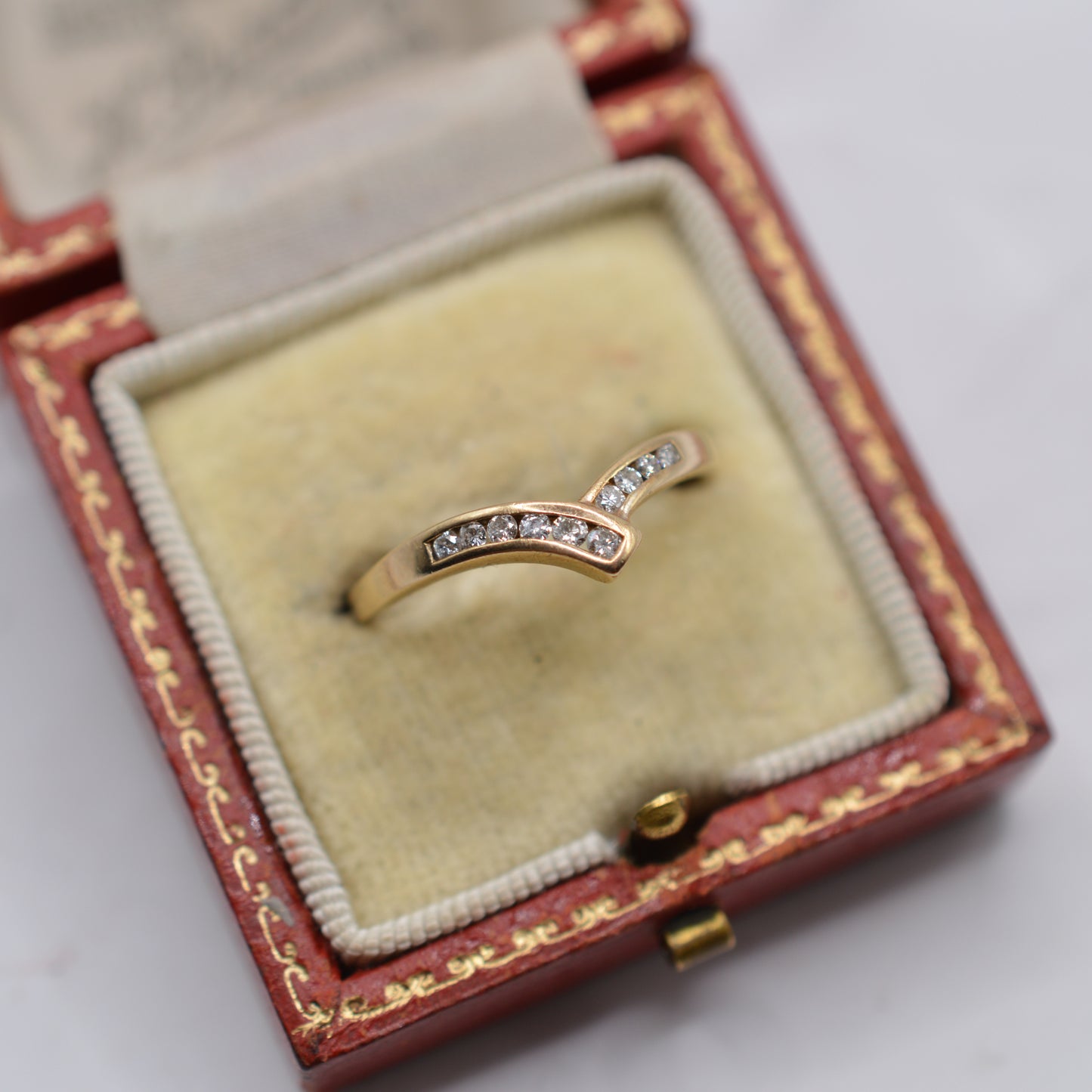 1980s Vintage 9ct Gold Diamond Wishbone Ring