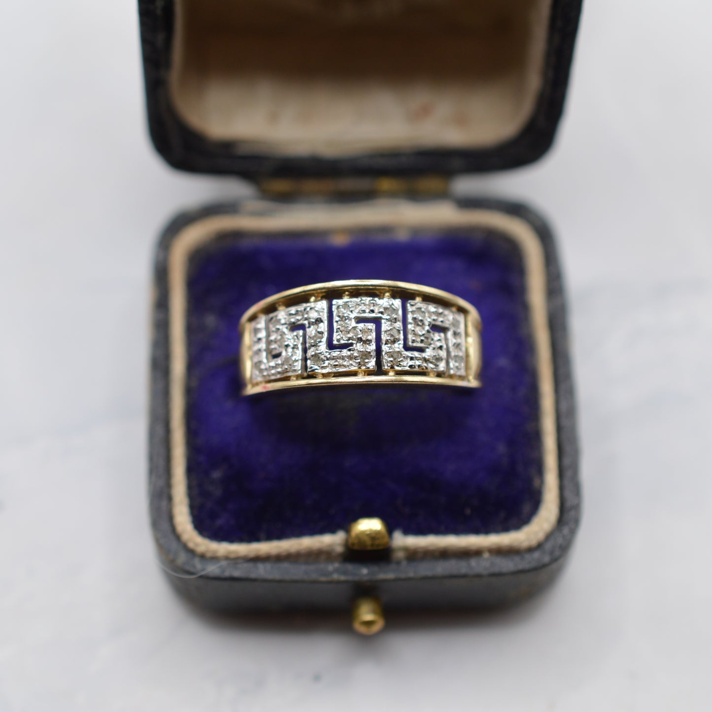 Chunky 9ct Gold Diamond Greek Key Ring