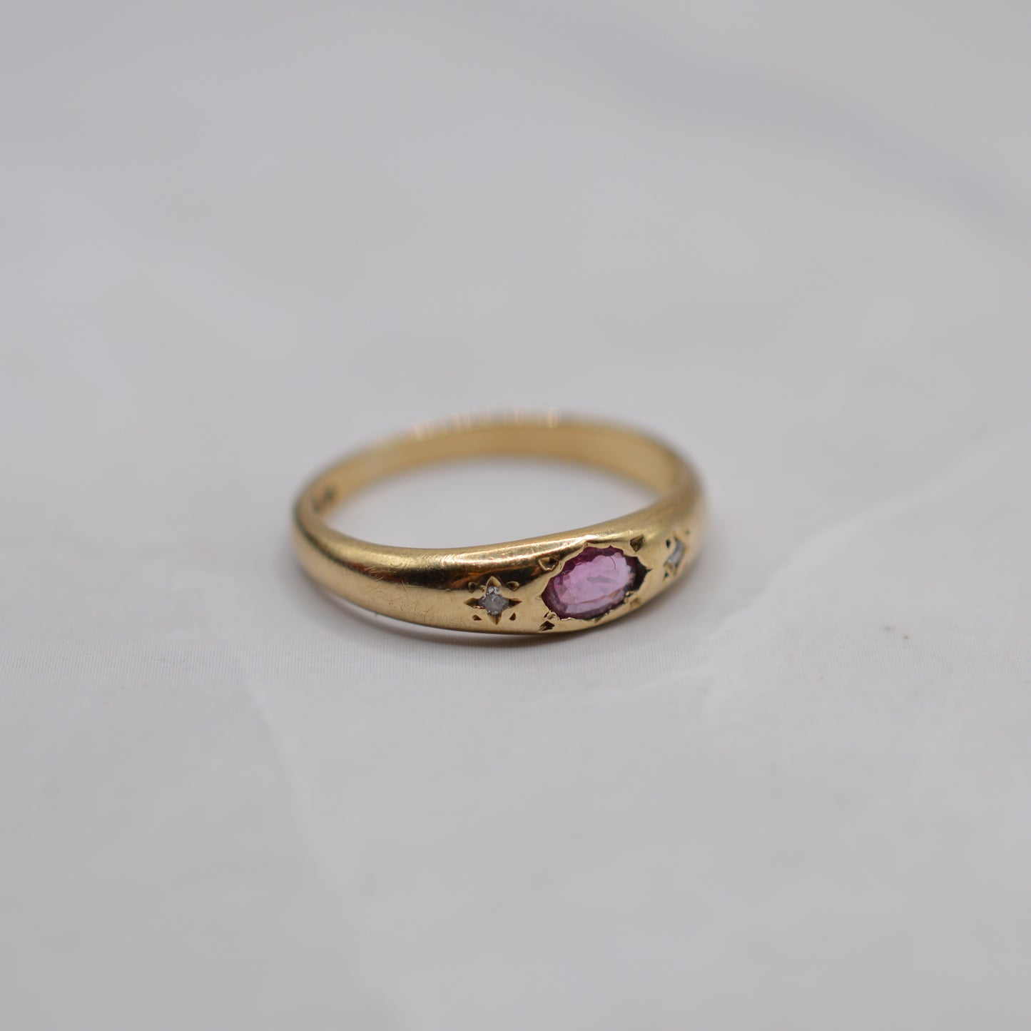 1980s 9ct Gold Ruby & Diamond Gypsy Trilogy Ring