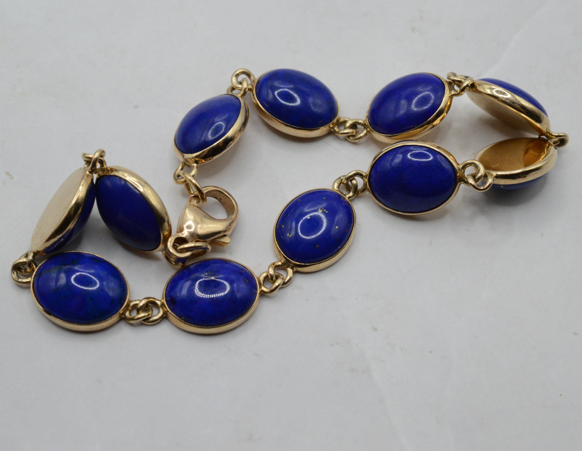 1990s 9ct Gold Lapis Lazuli Bracelet