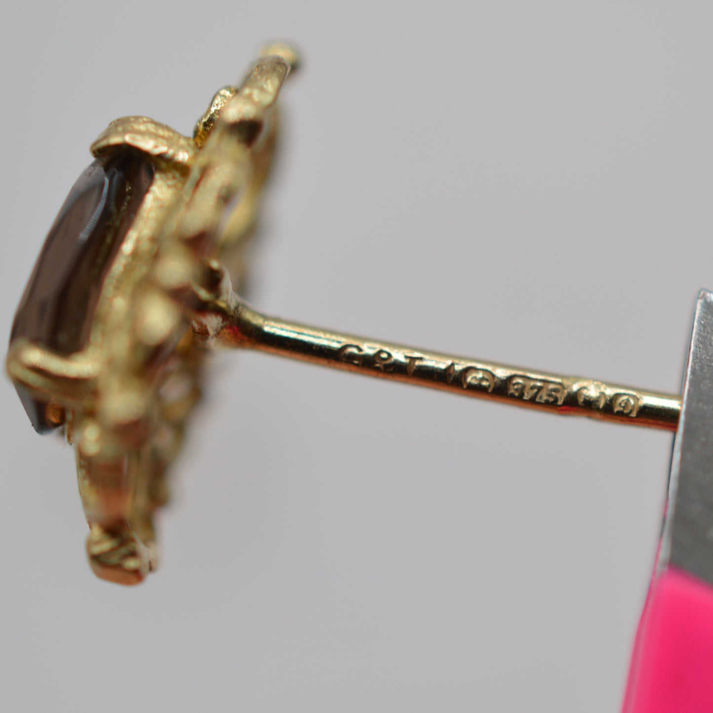 1970s Vintage 9ct Gold Smoky Quartz Openwork Stud Earrings