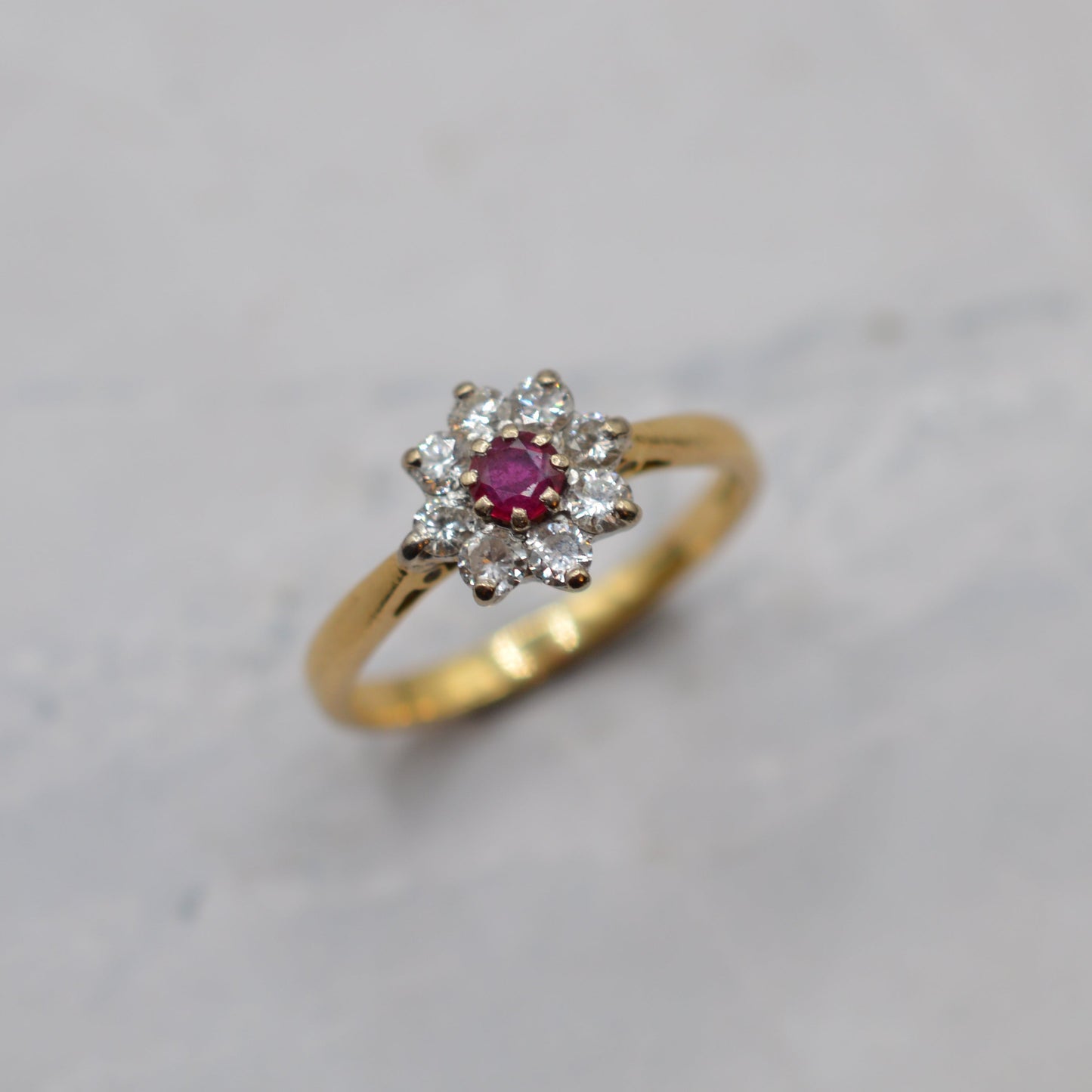 1980s 18ct Gold Ruby & Diamond Cluster Ring