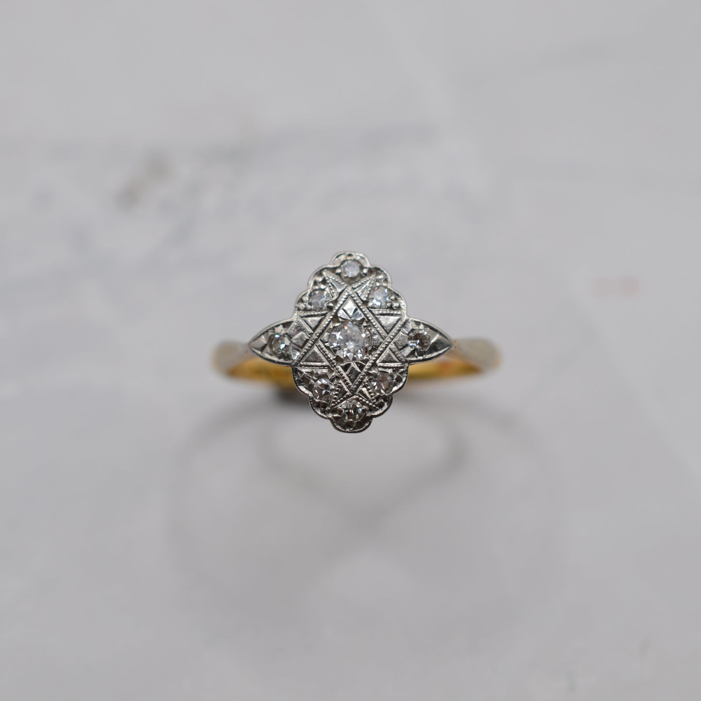 Antique Art Deco 18ct Gold & Platinum Diamond Cluster Ring