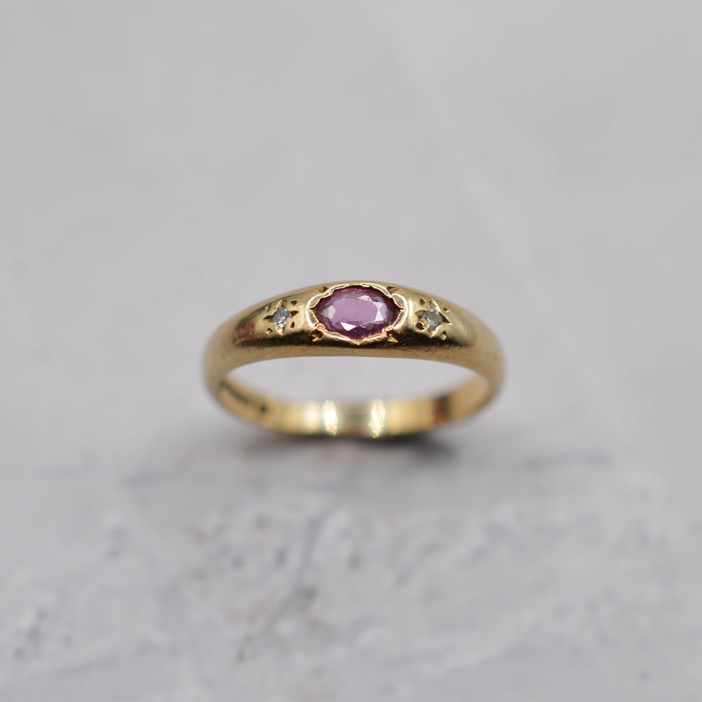 1980s 9ct Gold Ruby & Diamond Gypsy Trilogy Ring