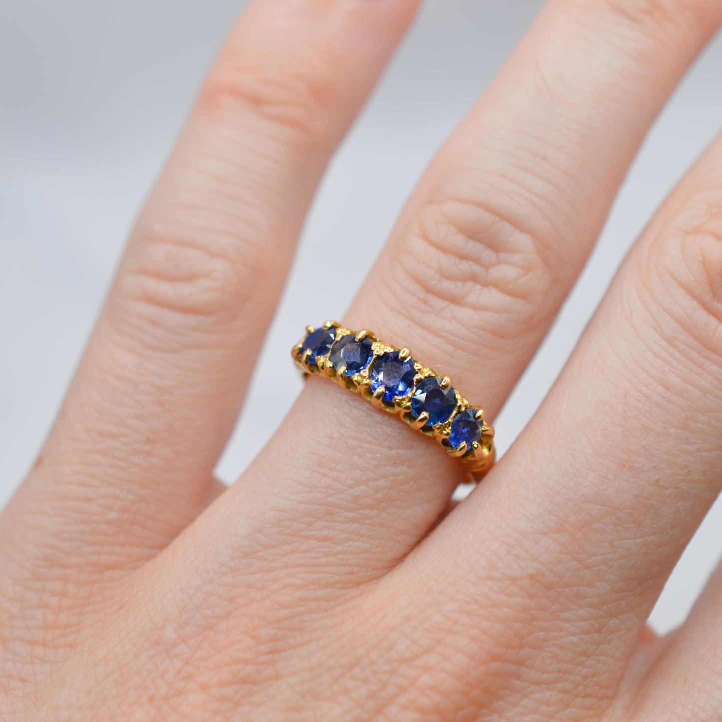 Antique 1892 Victorian 18ct Gold Sapphire Five-Stone Ring