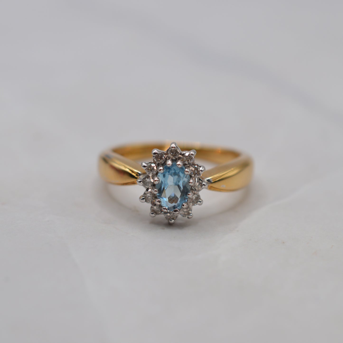18ct Gold Aquamarine & Diamond Cluster Ring