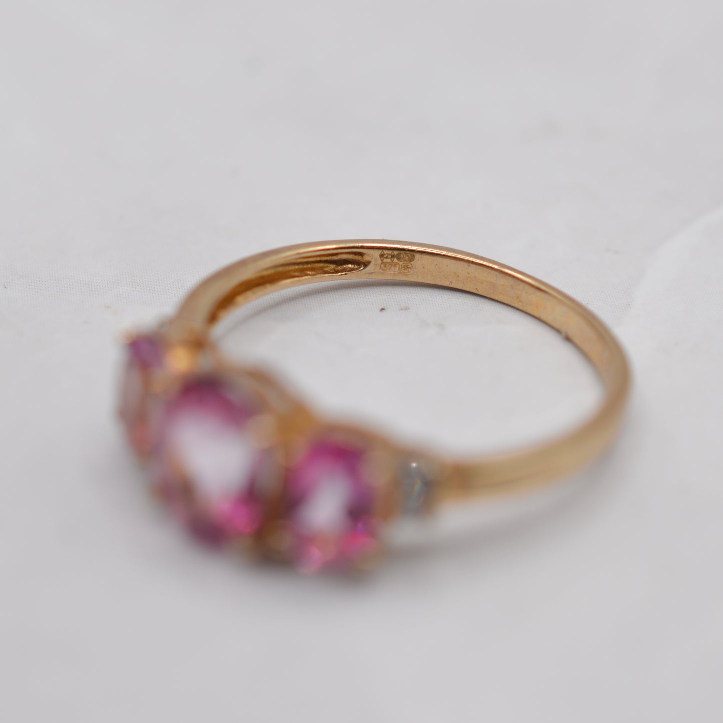 9ct Gold Pink Topaz & Diamond Trilogy Ring