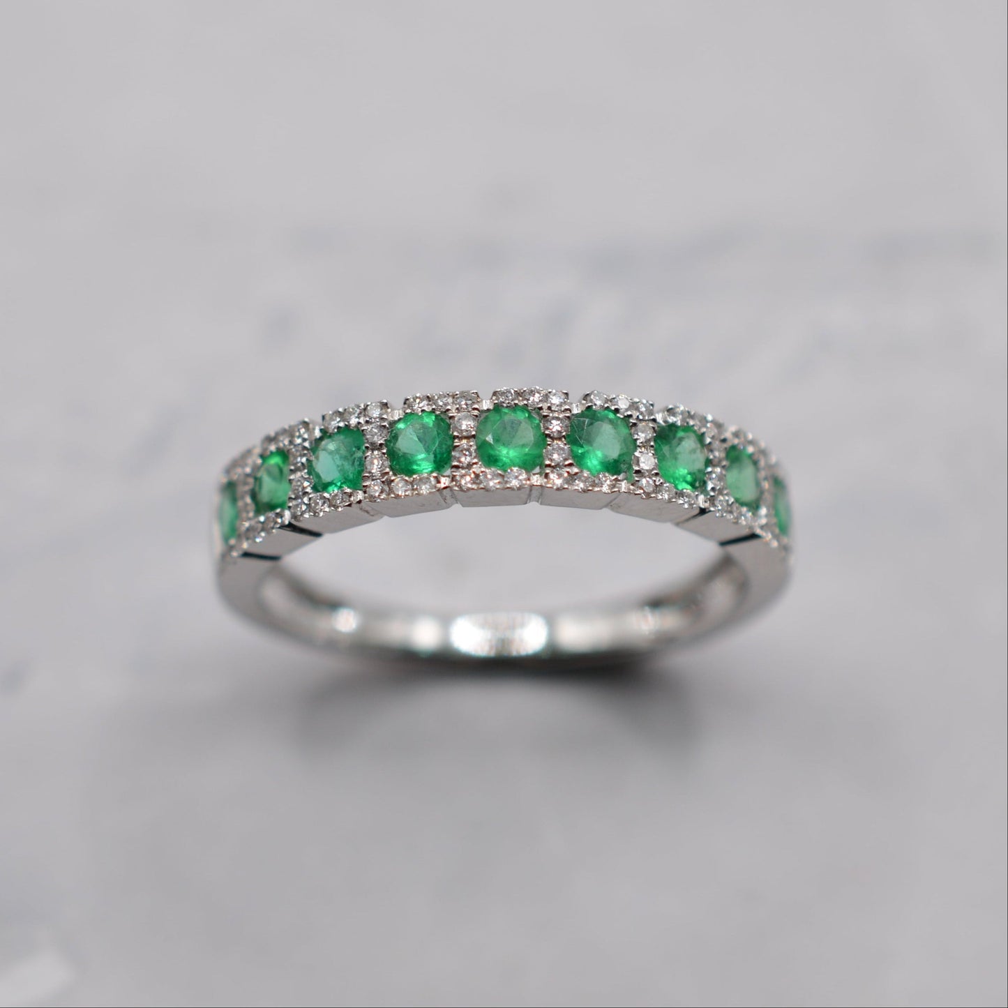 18ct Gold Emerald & Diamond Half-Eternity Ring